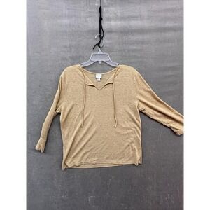 Isaac Mizrahi for Target Shirt Womens XL Gold Metallic V Neck Knit 3/4 Sleeve